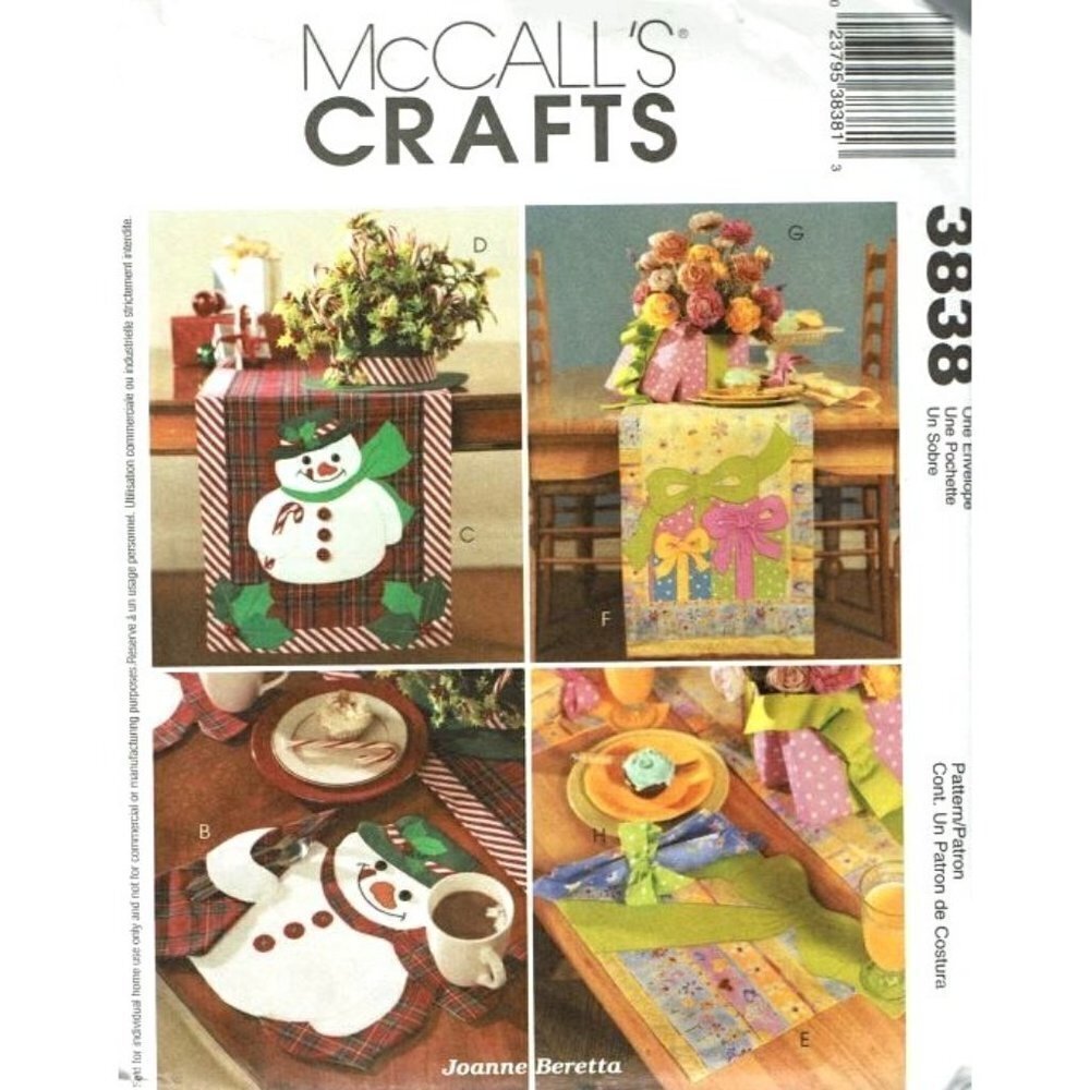 McCalls Sewing Pattern 3838 Placemat Table Runner Centerpiece Napkins UNCUT
